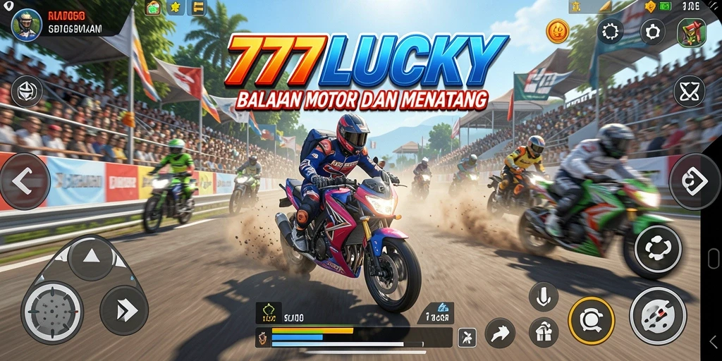 Tampilan gameplay seru di 777LUCKY dengan balapan motor.