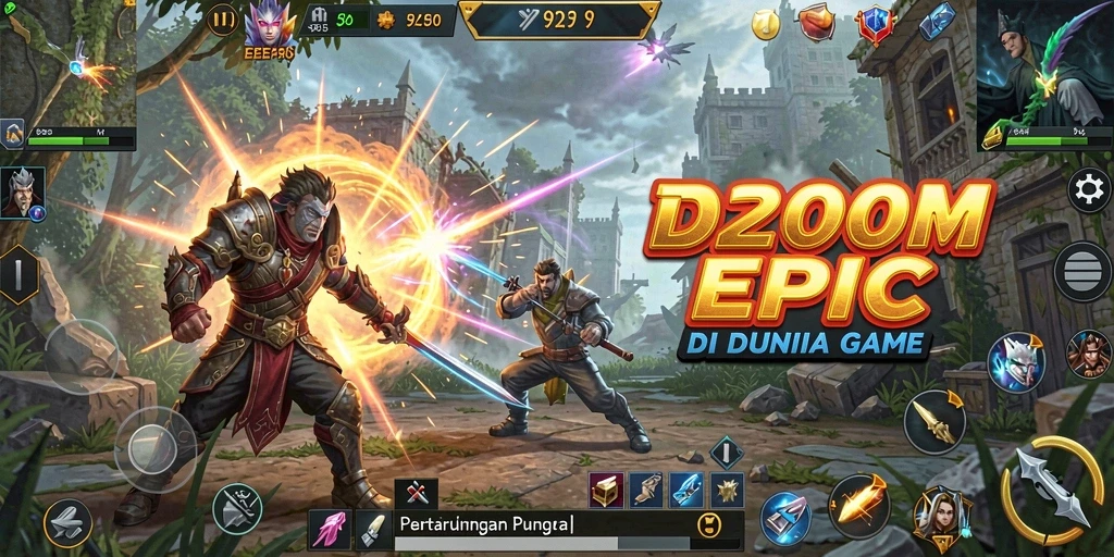 Screenshot gameplay D200M menunjukkan pertarungan seru dan karakter unik.