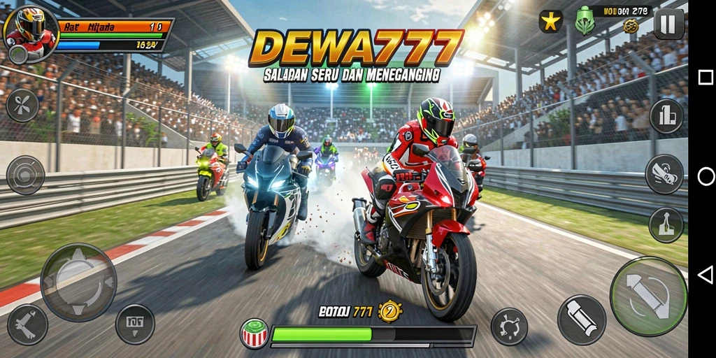 Screenshot menunjukkan aksi balapan motor yang intens dan mendebarkan.
