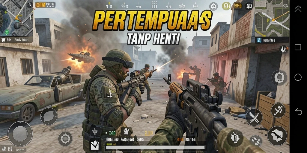Screenshot menampilkan adegan pertempuran intens di GIM999.