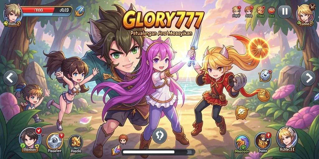 Tangkapan layar gameplay GLORY777 menampilkan pertarungan seru dengan karakter Anime.