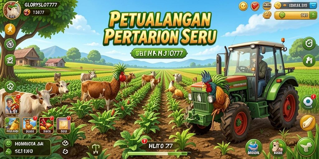 Tampilan gameplay seru di GLORYSLOT777 dengan aktivitas bertani.