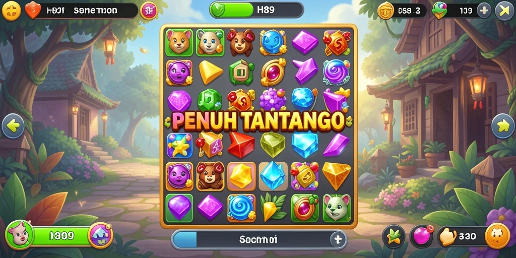 Screenshot H89 menunjukkan gameplay seru dan penuh warna dari permainan Match-3.