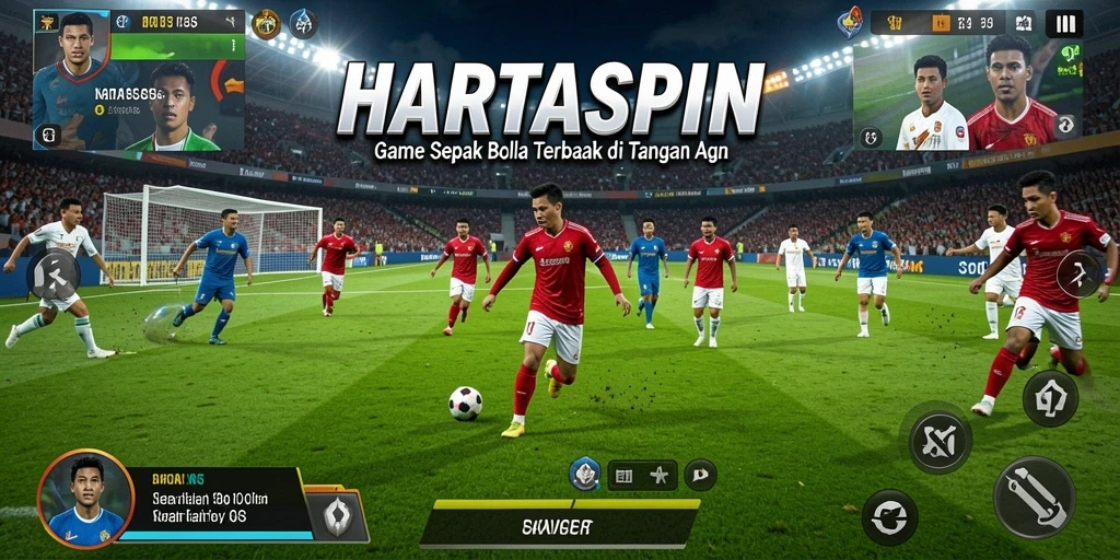 Tampilan gameplay HARTASPIN dengan aksi sepak bola yang mendebarkan.