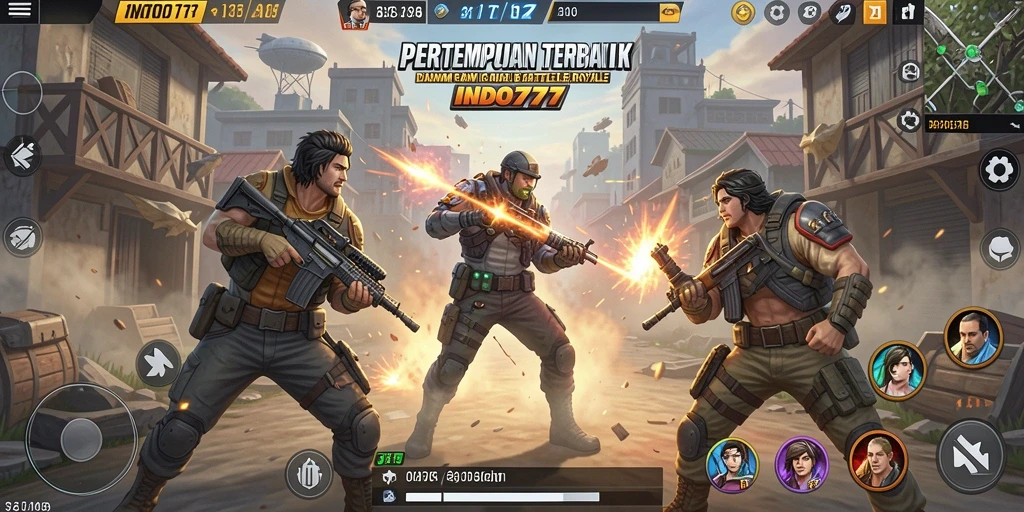 Tangkapan layar menunjukkan aksi pertempuran seru di INDO777 Battle Royale.