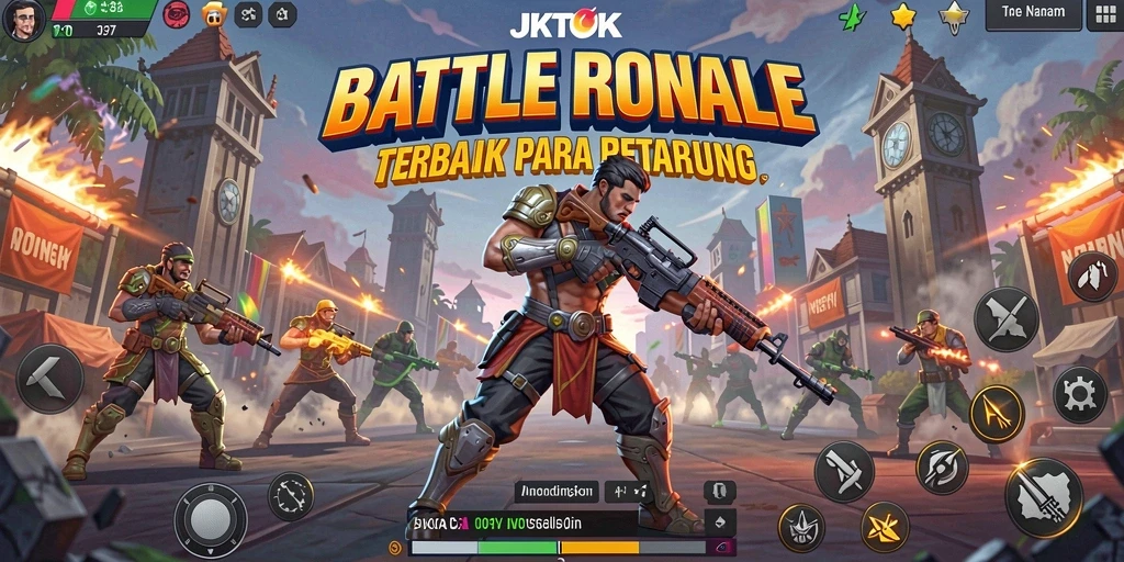 Screenshot gameplay JKTOK menunjukkan pertarungan sengit di arena Battle Royale.