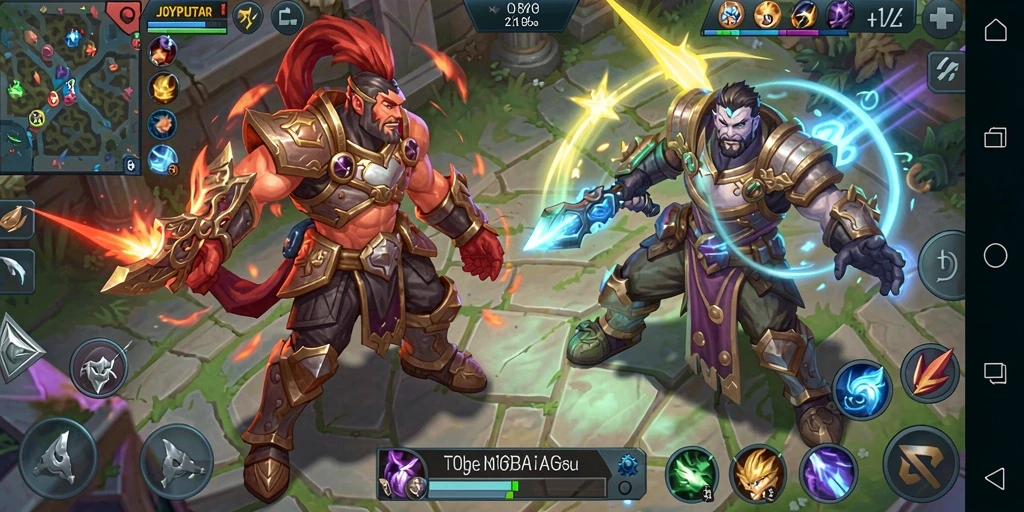 Screenshot gameplay JOYPUTAR yang menunjukkan pertempuran seru antar tim MOBA.