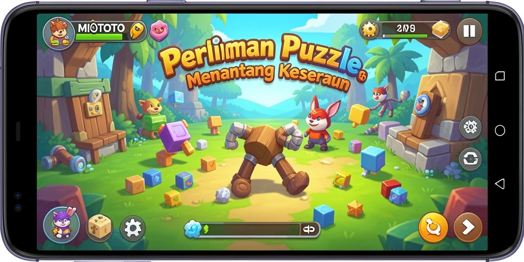 Screenshot MIOTOTO menampilkan gameplay Puzzle yang penuh warna.