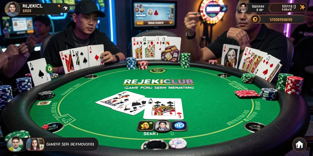 Gameplay REJEKICLUB menunjukkan kartu dan taruhan menarik dalam permainan poker.